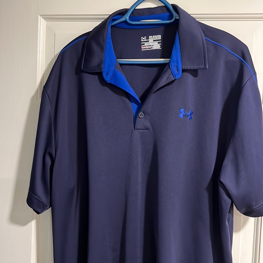 Men’s Under Armour XXL blue polo performance polo. Heat Gear.